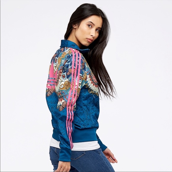 Adidas x Farm Rio Borbomix Floral Blue Pink Trim Track Jacket Bomber - Picture 8 of 12